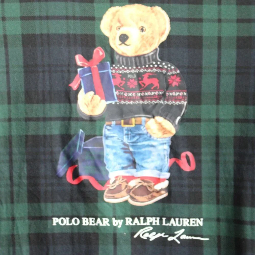 Polo Bear Green Navy Plaid Cotton Jersey Short Sleeve Tee T-Shirt Boys Size 7 - Picture 2 of 5
